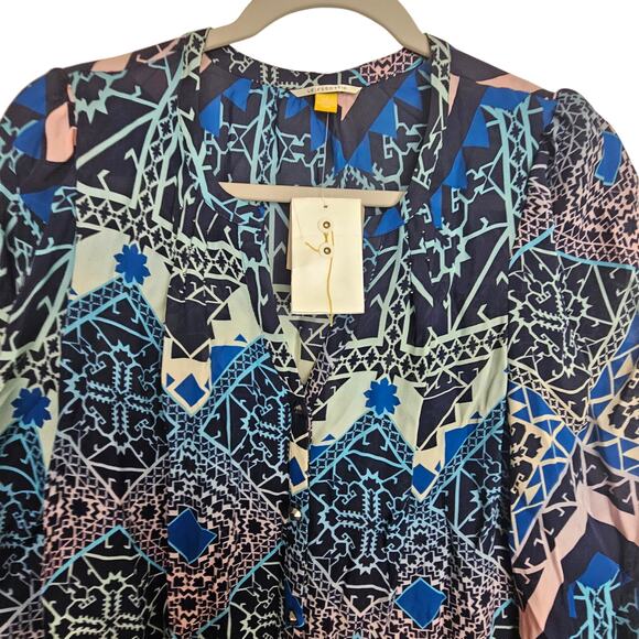 Anthropologie Leifsdottir Jerez Silk Blouse Artsy Geometric Maximalist 6 Luxury - Picture 3 of 10